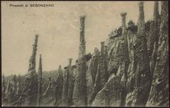 Earth pyramids formations in Segonzano, Trentino, Italy from the 1920s to 1930s