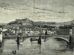Woodcut illustration of Il ponte Navi in Verona