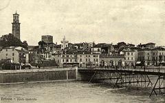Vintage photograph of Verona cityscape with historic architecture and river