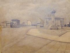 Historic 1933 drawing of Verona featuring the old Lanieri column, Victory Bridge, and the new district by Benvenuto Ronca