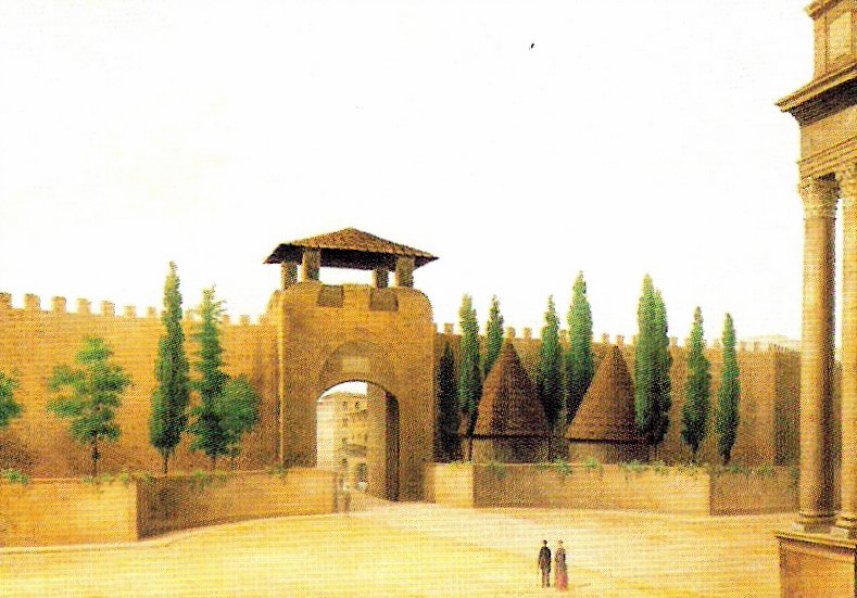 View of Porta a San Gallo interior in ancient Florence painting by Fabio Borbottoni
