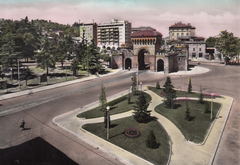 Porta Saragozza gate in Bologna, Italy, late 1800s black and white photo