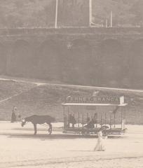 Horse-drawn tram inside Porta Saragozza walls in Bologna late 19th century