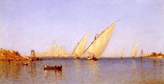 Fishing boats coming into Brindisi Harbor at sunset