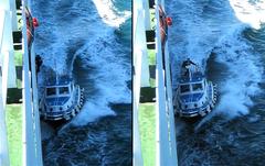Maritime pilot leaving the ferry Ionian Sky after guiding out of Brindisi harbor Italy
