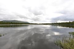 Scenic view of Prestvannet Lake surrounded by autumn foliage in Tromsø