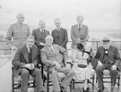 Historic meeting of Mr Churchill and President Roosevelt at the Citadel in Quebec, August 1943, with officials including Anthony Eden, Countess of Athlone, and Mackenzie King