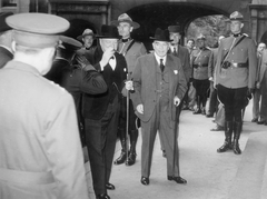 British Prime Minister Winston Churchill and Canadian Prime Minister William Lyon Mackenzie King at the First Quebec Conference in August 1943