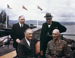 William Lyon Mackenzie King, Winston Churchill, Franklin D. Roosevelt and Major-General Sir Alexander Cambridge on terrace at Québec Conference