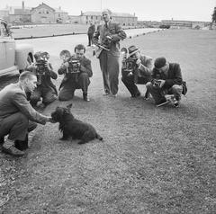 President Roosevelt's pet dog Falla posing for photographers at the Quebec Conference 1943
