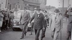 Winston Churchill and Mackenzie King at Charny train station during Quebec Conference 1943
