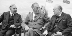 Canadian Prime Minister Mackenzie King, US President Franklin D Roosevelt, and UK Prime Minister Winston Churchill during the Quebec Conference in 1943