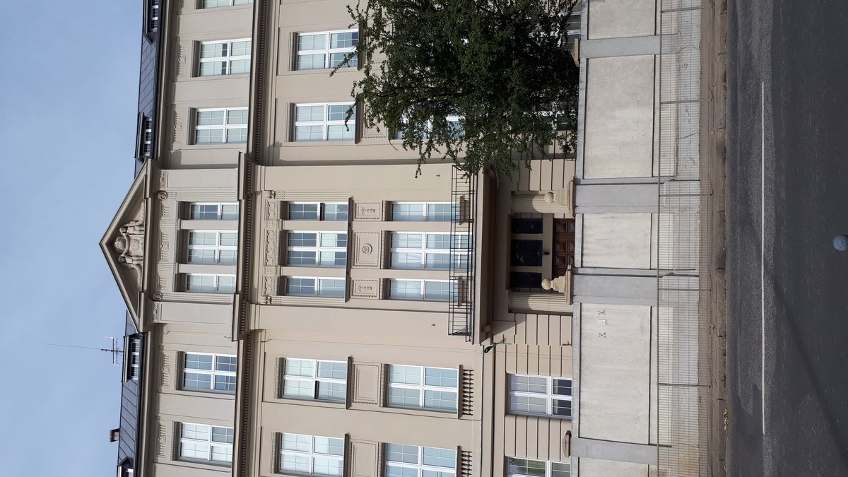 Street view of residential buildings at Północna 38 in Łódź, Poland