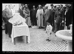 Reception of Sultan Mohammed V of Morocco at the Paris Mosque with young Prince Hassan, future King Hassan II, on September 16, 1932