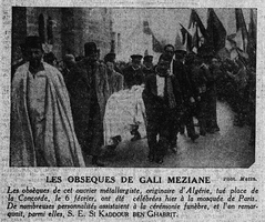 Funeral of Gali Meziane at the Paris Mosque February 1934 with French Solidarity members present