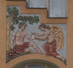 Detail of a traditional house painting in Bamberg, Am Leinritt