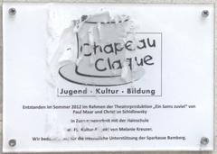 Information board displaying mosaic artwork in Bamberg, Am Leinritt