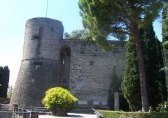 Historical Rocca fortress in Bergamo with cityscape background