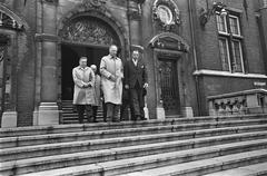 King Leopold III of Belgium visiting the Tropenmuseum in Amsterdam with Dr. C. Nagtegaal and Colonel M. Quinet on April 12, 1966