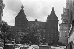 Exterior view of the Royal Tropical Institute building in Amsterdam in black and white