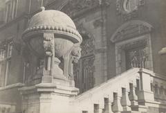 Stone globe sculpture on the staircase at the main entrance of the Colonial Institute, Mauritskade 63, Amsterdam