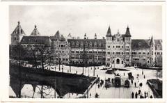 Postcard of Amsterdam showing Tropen Museum with tram in foreground