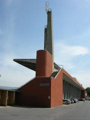 Porta Elisa Stadium entrance with modern architecture and trees