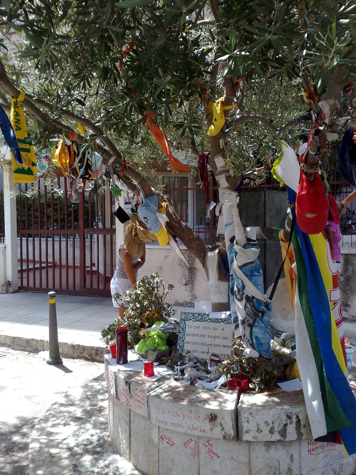 Memorial tree for Paolo Borsellino honoring the Via D'Amelio Massacre in Palermo, Italy