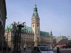 East flagpole at Hamburg City Hall Market, designed by Johannes Schilling in 1903