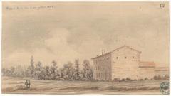 Ferme de la Tête d’or farmhouse sketch in 1856 with pencil and red chalk