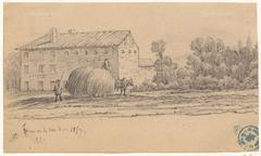 Ferme de la Tête d’or farm sketch in 1857 with detailed pencil work