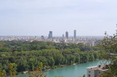 Scenic view from Belvédère overlooking Parc de la Tête d'Or and La Part-Dieu district in Lyon, France