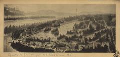 Aerial view of the 1894 Universal, International and Colonial Exposition held in Lyon's Parc de la Tête d'or, black and white heliogravure by A. Dubail