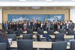 Deputy Secretary of State Antony Blinken posing with students at Seoul National University in South Korea