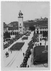 Bergamo Torre dei Caduti with military parades at Piazza Vittorio Veneto, Viale Roma and Sentierone