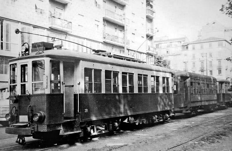 Terminal of Milano-Gallarate tram on Corso Sempione in Milan in 1960