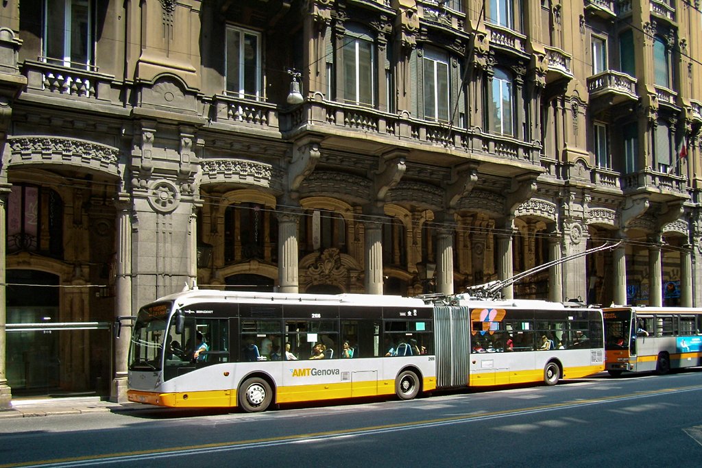 Palazzo Orzali on via XX Settembre with AMT Genova trolleybus 2106 in service on line 20 to Sampierdarena