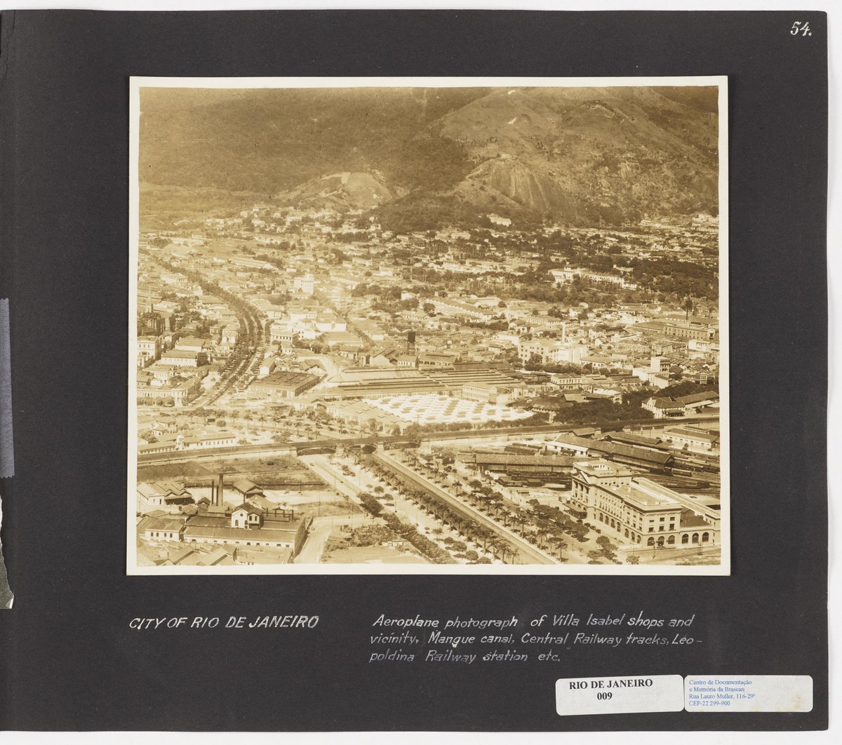 Aerial view of Vila Isabel offices, Canal do Mangue, railroad tracks of Ferrovia Central and Leopoldina Railway Station in Rio de Janeiro
