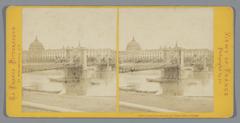 Historic view of the Hôtel-Dieu hospital façade and bridge in Lyon, France, circa 1860-1880