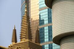 Jing'an Temple in Shanghai, China with traditional Chinese architecture