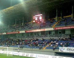 Bakcell Arena tribunes filled with spectators during Azerbaijan vs Malta international friendly football match