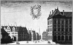 Historic illustration of Axel Oxenstierna's house from Suecia antiqua et hodierna by Eric Dahlbergh in 1908 edition of Agneta Horns lefverne
