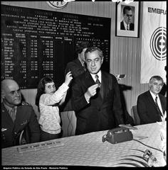 Governor Laudo Natel inaugurating the DDD telephone system in Osasco in 1973