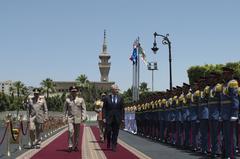 U.S. Secretary of Defense Chuck Hagel participating in arrival honors ceremony with Egyptian Minister of Defense Abdel Fatah Al-Sisi in Cairo 2013
