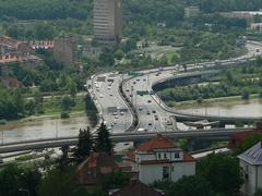 Barrandov bridge in Prague, Czech Republic over Vltava river