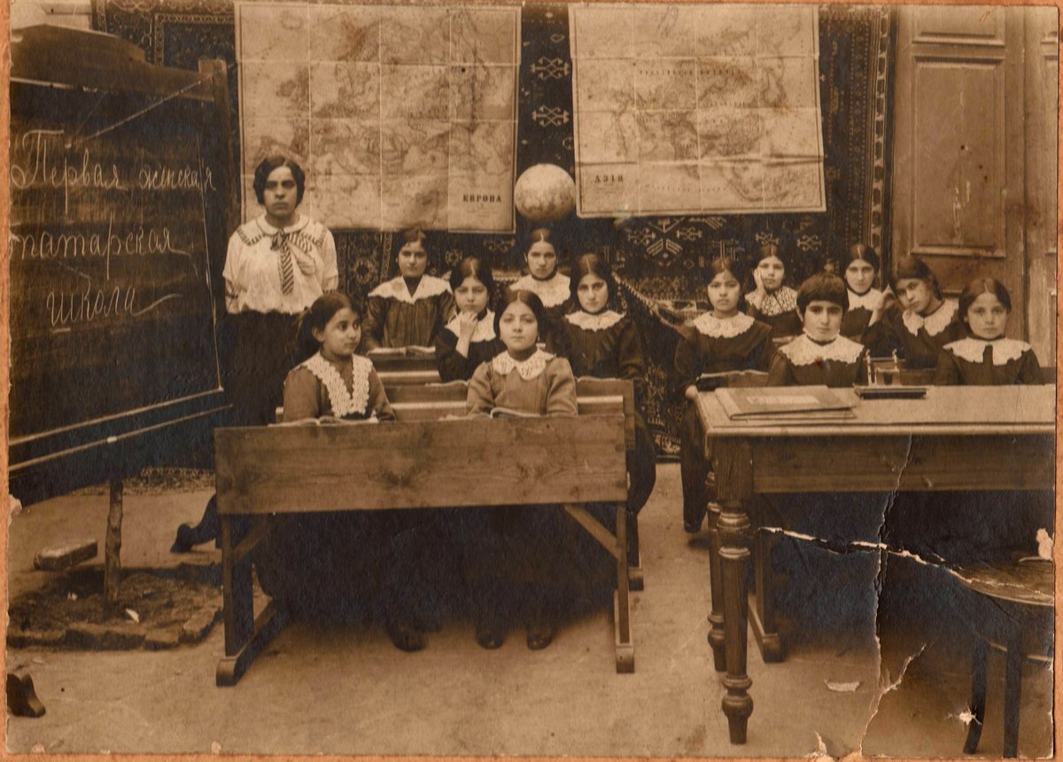 Asya Narimanova with her students in Haji Zeynalabdin Tagiyev girls school classroom