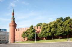 Beklemishevskaya Tower of Moscow Kremlin with clear blue sky