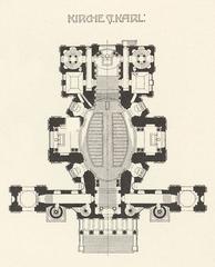 Architectural plan of the St. Karl Church in Währing, Vienna, showcasing modern church design concept