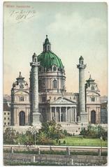 Early 20th century view of Vienna with Karlskirche church and historic cityscape