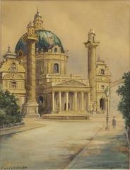 Adolf Hitler standing near Karlskirche church in Vienna in 1910